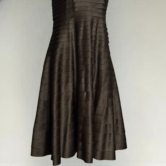 Vintage 80s Victor Costa Black Strapless Cocktail Dress Size 4 Satin Tiered Glam - Picture 5 of 11